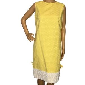 Lilly Pulitzer Yellow Shift Dress with White Crochet Hem Size 12